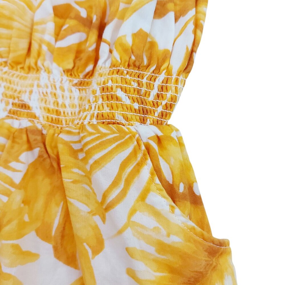 Janie and Jack Romper Girls 3 Yellow Smocked Palm Print Square Neck 100% Cotton - Picture 4 of 11